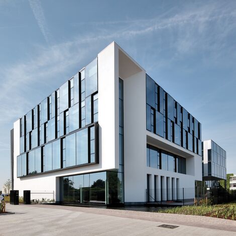 Outside view of the Reynaers Campus in Duffel, Belgium.