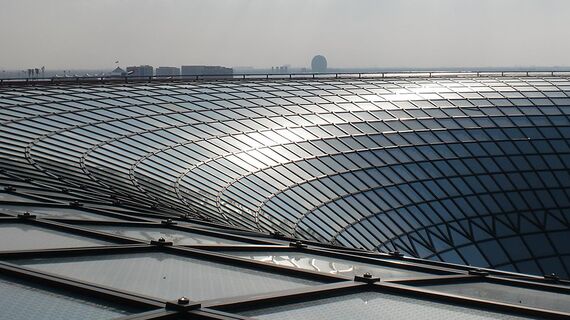 Aluminium roof of the Ferrari World theme park in Abu Dhabi.